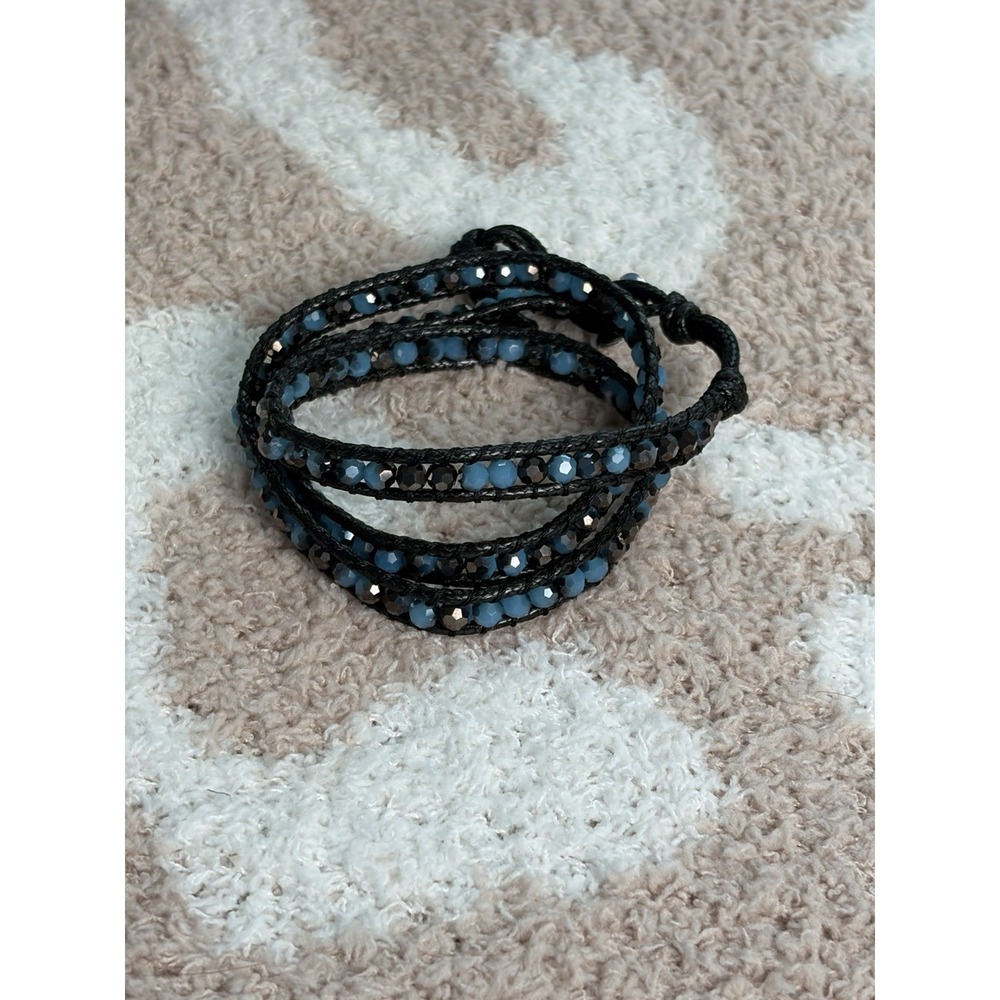 Women's Wrap Bracelet With Black And Teal Beads, 21in Long